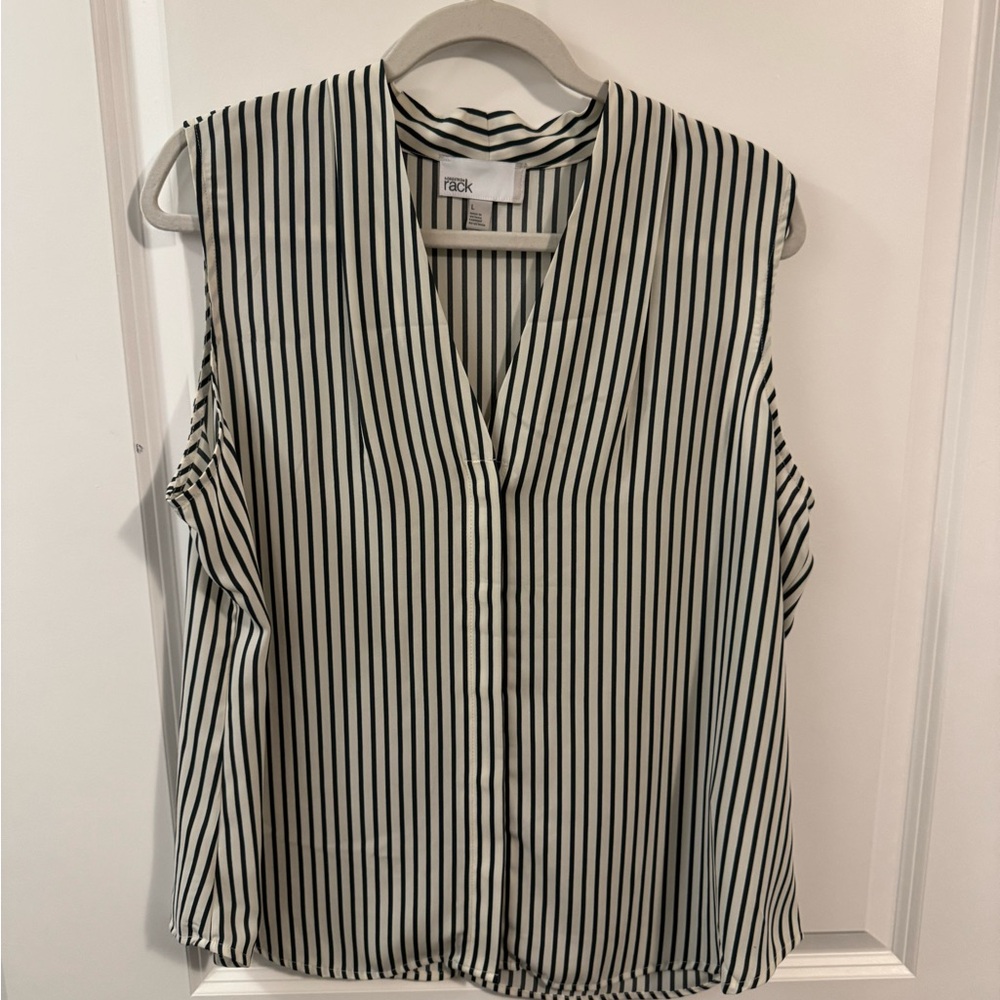 Nordstrom Black and White Sleeveless Blouse with Mandarin Collar